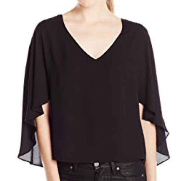BCBGMaxAzria Tops - BCBG Max Azria Black Cape Blouse Size XXS